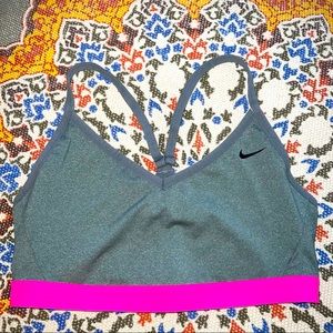 Grey Nike Sports Bra with Hot Pink Waistband